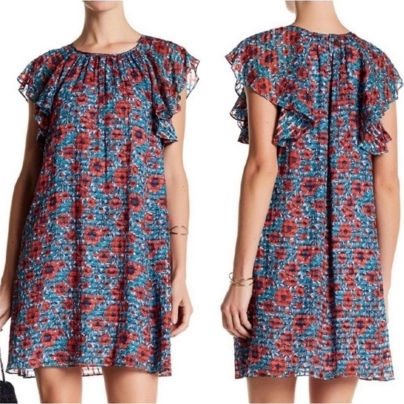 Rebecca Taylor Silk & Cotton Floral Dress, Still Has Button Bag Attached, Size 6 - Picture 1 of 12